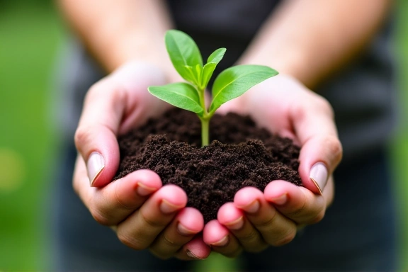 Manos sosteniendo una planta pequeña, simbolizando apoyo y crecimiento general